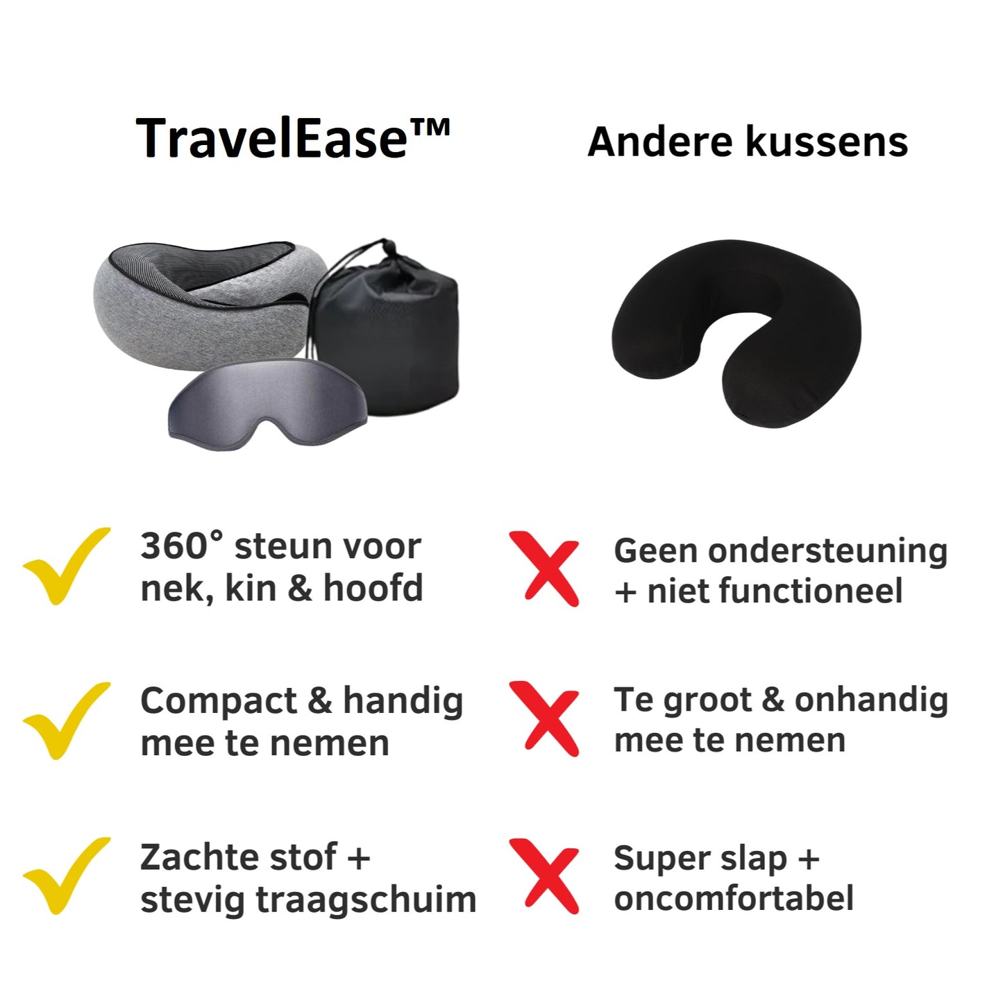 TravelEase™ Comfort Nekkussen (incl. Gratis Slaapmasker)