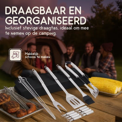 Grill Set Pro - Roestvrijstalen BBQ gereedschap set 18 delig