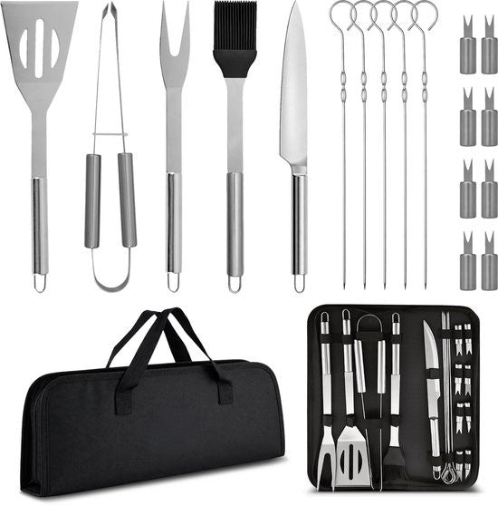 Grill Set Pro - Roestvrijstalen BBQ gereedschap set 18 delig