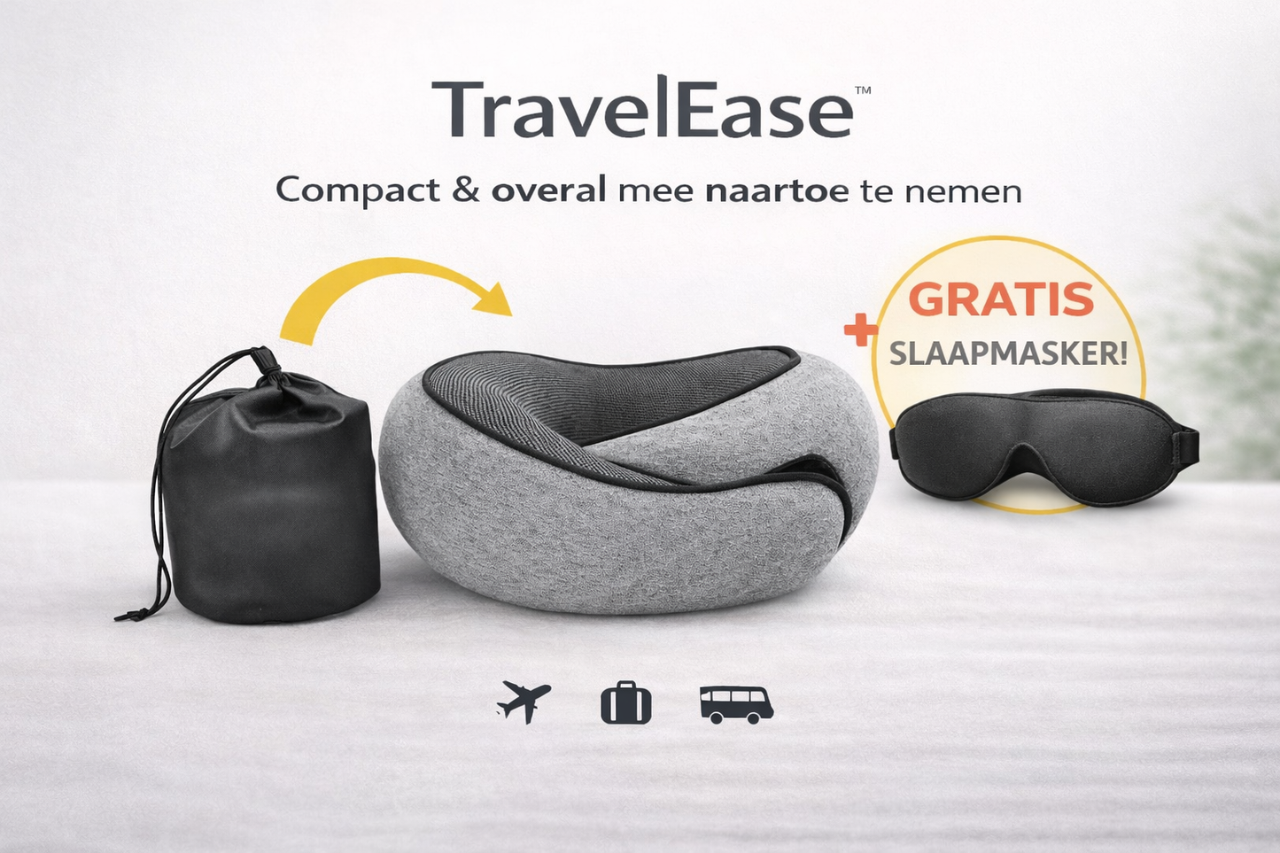 TravelEase™ Comfort Nekkussen (incl. Gratis Slaapmasker)