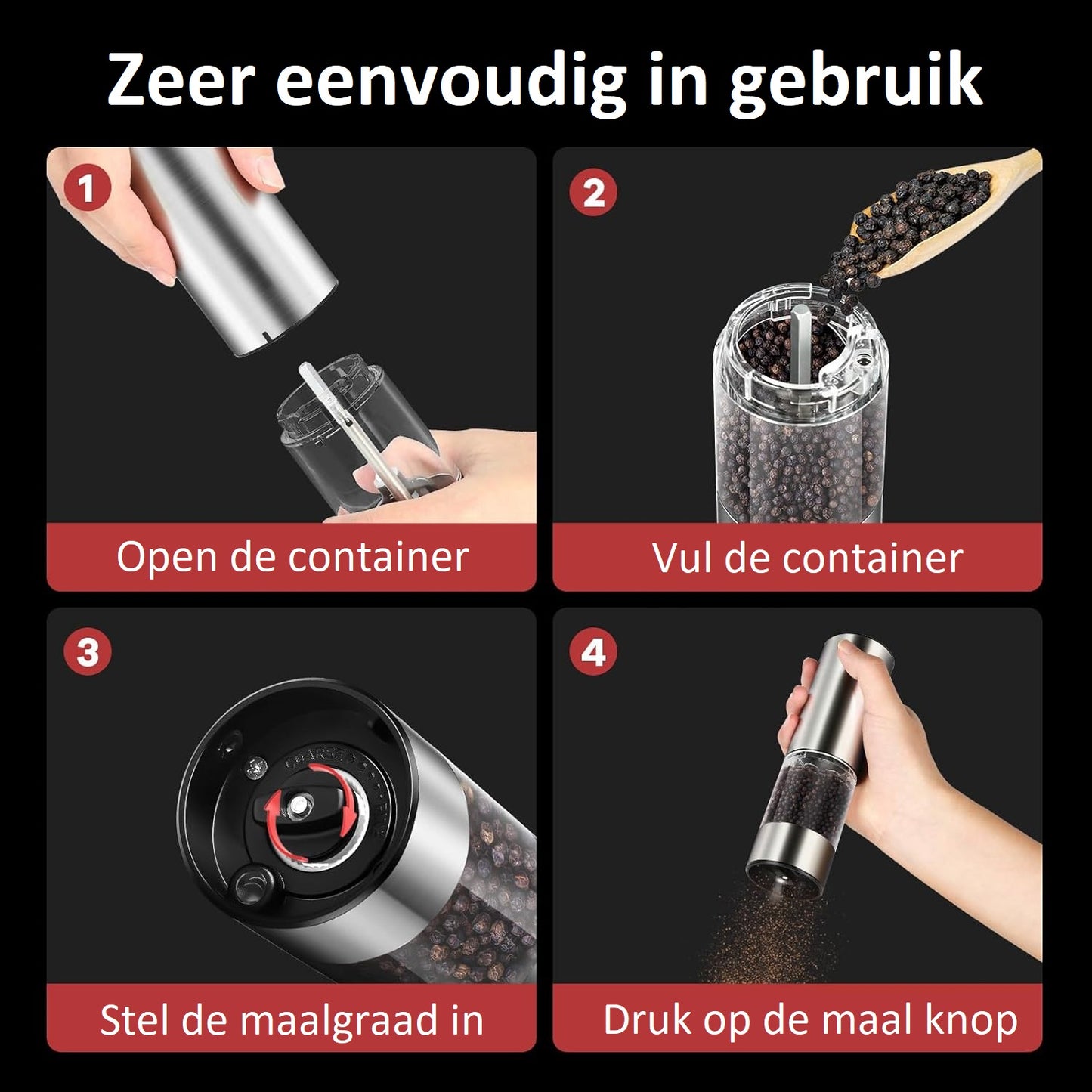 Elektrische kruidenmolen - Set van 2 stuks